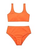 SOLY HUX Girl's Spaghetti Strap Tie Dye Bikini Bathing Suits 2 Piece Swimsuits Orange Plain 160