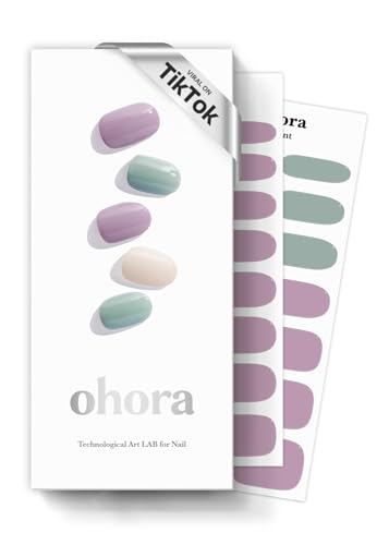 Image of ohora Semi Cured Gel Nail Strips (N Tahiti) - Purple /Green, Solid, Works with UV /LED Lamps, Salon-Quality, Long Lasting, Easy to Apply & Remove - Includes 2 Prep Pads, Nail File & Wooden Stick