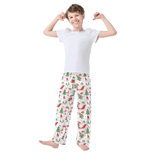 Gnome Xmas Trees Boys Long Pants Soft Trousers Elastic Waist Kids Lounge Bottoms with Pockets S-XL2