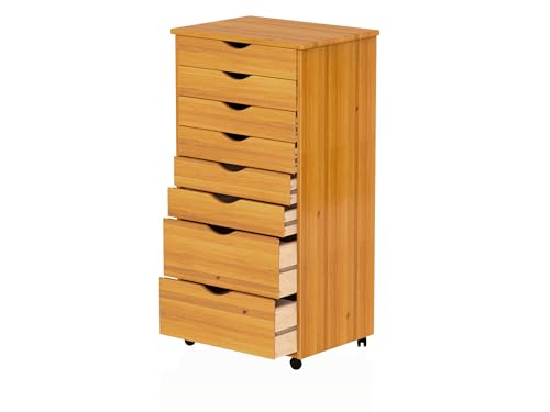 Jela Original Roll Cart, Solid Wood, 6+2 Drawer Extra Wide Drawers Roll Carts, Medium Pine
