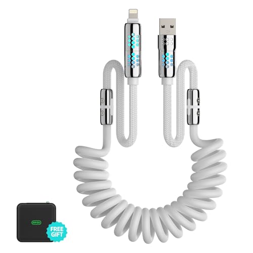 MFish 4-in-1 Coiled USB-C Charging Cable, 6 FT USB A to USB C Cab...