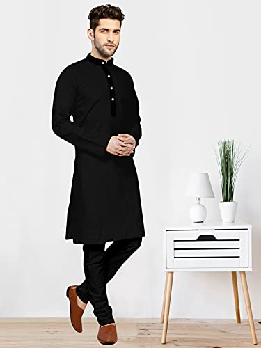 Image of Men's Full Black Casual Premium Cotton Kurta Payjama Set