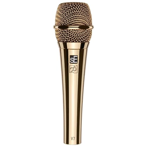 SE ELECTRONICS V7 Dynamic Microphone for Singing, Speech & Studio Recording - XLR Handheld Professional Microphone with Supercardioid Aluminum Voice Coil for Huge Gain Before Feedback - Gold