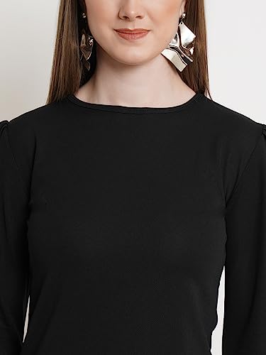 Image of POPWINGS Casual Solid Puff Button Long Sleeves Top for Women || Summer Round Neck Stylish Western Top for Jeans