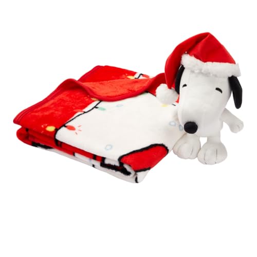 Image of Peanuts Snoopy Holiday & Christmas Kids Bedding Super Soft Plush Pillow and Throw 2 Piece Set, 40 in x 50 in (Officially Licensed Product) by Franco
