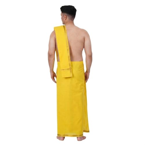 Image of PRAKASAM COTTON Mens Colour Jari Cotton dhoti and Angavastram Set (1.30X2.00 Meter Dhoti, 36X1.80 towel)