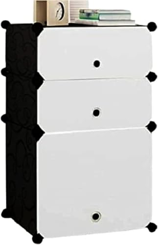 DUNEKART DIY Plastic Cube Storage Cabinet with Doors 3-Grid Modular Bedside Table Nightstand & Portable Drawer Cabinet for Bedroom Living Room & Office (White)