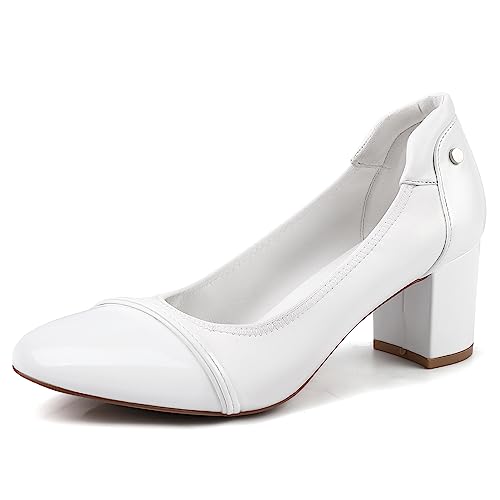 SPR&JOY Women's Pumps Block Heel Comfort Closed Toe Dress Shoes for Women Office Wedding Party