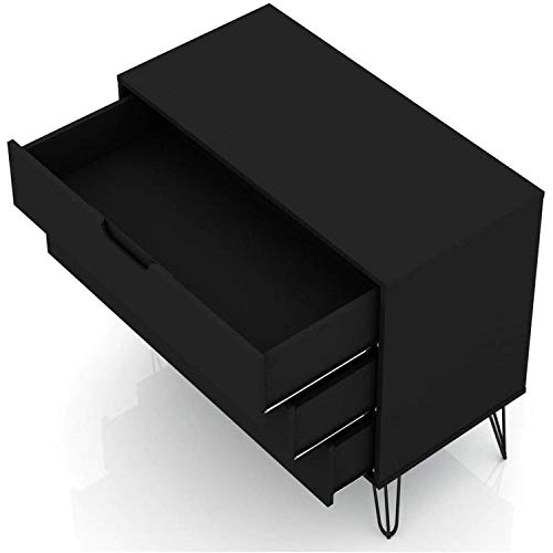 Manhattan Comfort Rockefeller Mid-Century Modern 3 Drawer Bedroom Dresser, 35.24", Black #TOP4