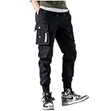 [X-cross] クロス ジョガーパンツ メンズ 裏起毛 スリム 冬 秋 あったか 大きいサイズ カーゴパンツ 防寒 防風 ゴルフ 通勤 通学 薄手 カーゴ ポケット多い 韓国 ストリート 作業ズボン 裏ボア 暖かい カーゴパンツ ルームウェア 無地 アウトドア キャンプ 黒 起毛 部屋着 カジュアル ドローコード フリース サイドポケット ボトムス ズボン ロングパンツ (M) ブラック