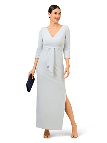 Adrianna Papell Women's Metallic Knit Tie Front Gown, Skyway #TOP4