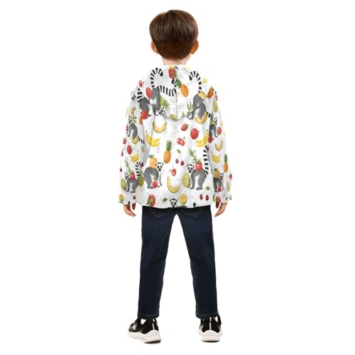 Lemur Fruit and Tropical Pattern Toddler Fleece Jacket Girl Boys Hooded Fleece Jacket Coat Warm Outwear Zip-up 3-10T4
