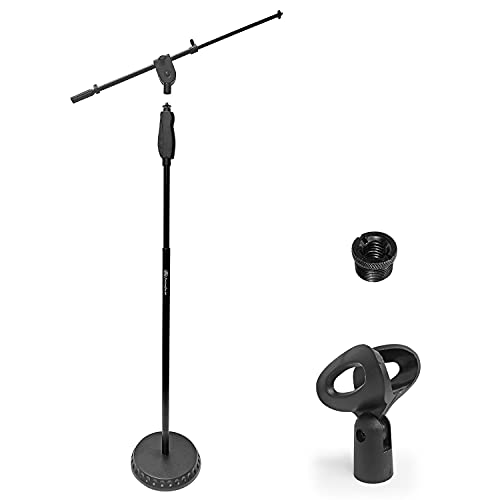 AxcessAbles Weighted Mic Stand Floor with Heavy Round Base, Quick Grip Height Adjustment - 74" Microphone Stand Include 33" Detachable Mic Boom Arm. Tall Microphone Stand for Singing (MS-201RB) by AXA AXCESSABLES - Used condition - US$36.82