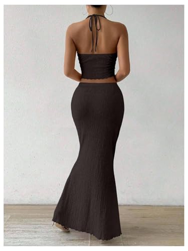 Image of SOLY HUX Women's Two Piece Outfits Twist Front Halter Cami Tops and Skirt Summer Set