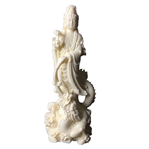 Estatua Quan Yin sobre Dragón decorativa beige