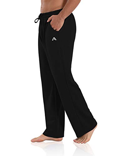 Agnes Urban Men's Joggers Sweatpants Open Bottom Straight Leg Casual Loose Fit Running Athletic Jersey Pants With Pockets Black #TOP1