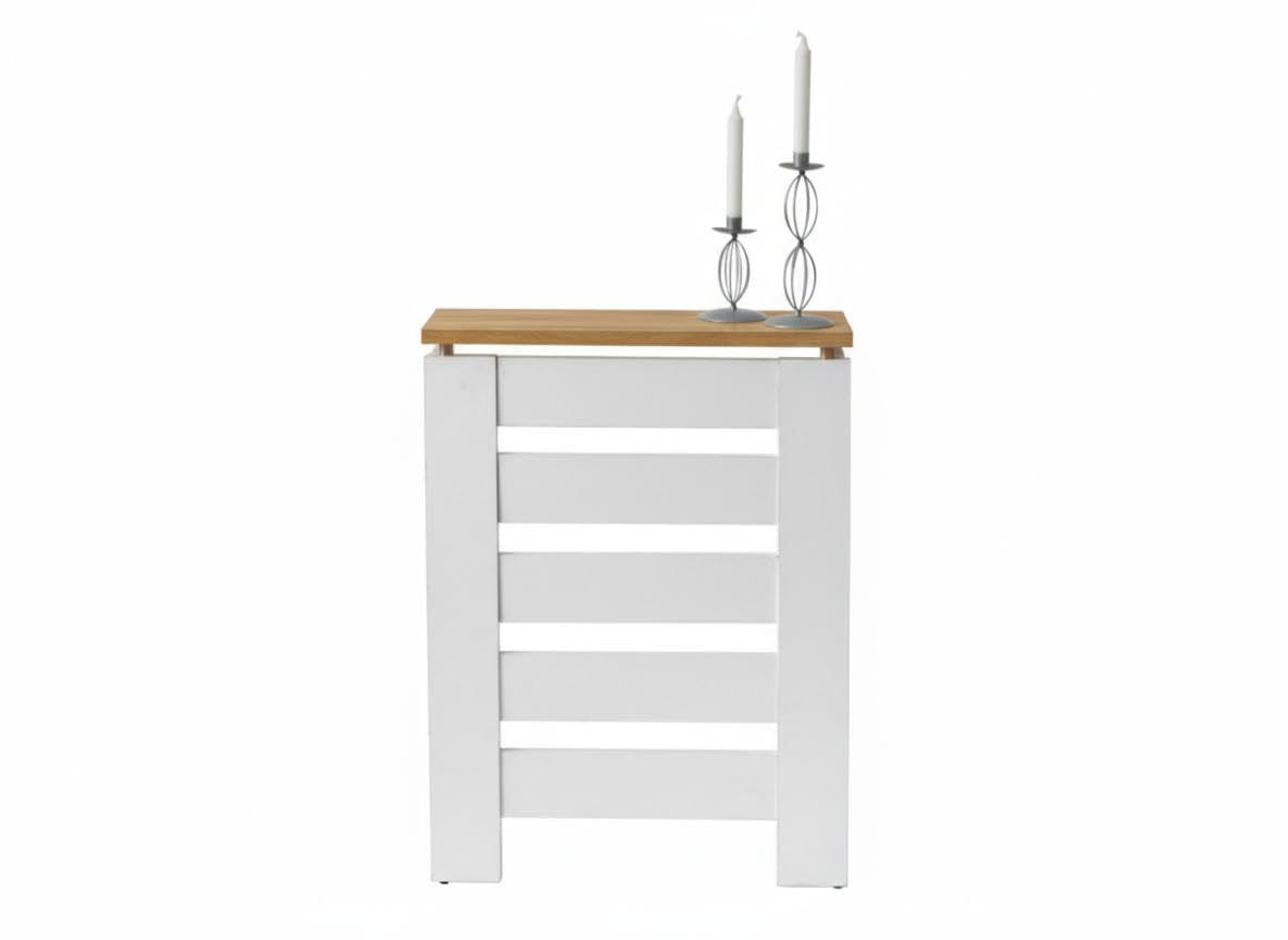 D&J Muebles Kit Cubre Radiador Blanco y Roble 60cm Moderno Hércules | Mueble Decorativo con Listones | Fácil Montaje (60cm, 90cm, 120cm) | 60x83,5x19,5