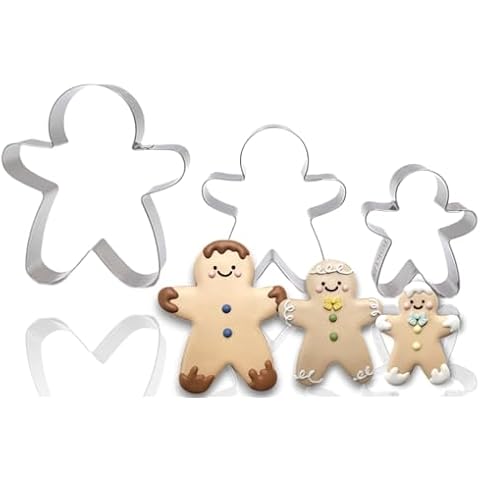 JOKUMO Gingerbread Men Set of 3 Cookie Cutter Set 4” Large Shape Cookie Cutter Mold - 18/0 Stainless Steel Cover