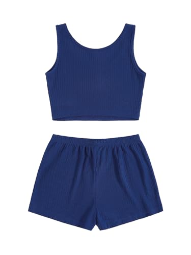 Image of SOLY HUX Women's Button Front Ribbed Knit Tank Top and Shorts Pajama Set Sleepwear Lounge Sets
