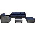 TINASUUS 6 Pieces Patio Furniture Sets, All-Weather Outdoor Furniture Wicker Patio Conversation Set Outdoor Sectional w Cushions for Porch Poolside Backyard Deck Lawn (Coffee-Dark Blue)