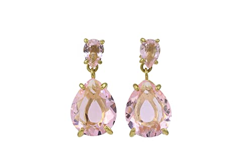 Boucles d'oreilles en quartz rose pendantes et double gemme poire pour femme