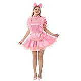 JOLINE Sissy Seide Satin Schick Rosa Kleid Uniform Crossdressing Kostüm (XL)