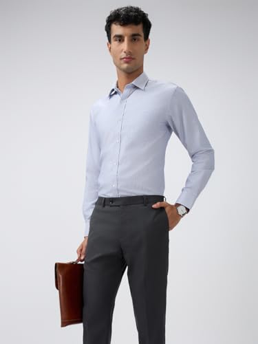 Image of Raymond Men Slim Fit Checks Pattern Poly Viscose Blend Flat Front Formal Trouser Grey