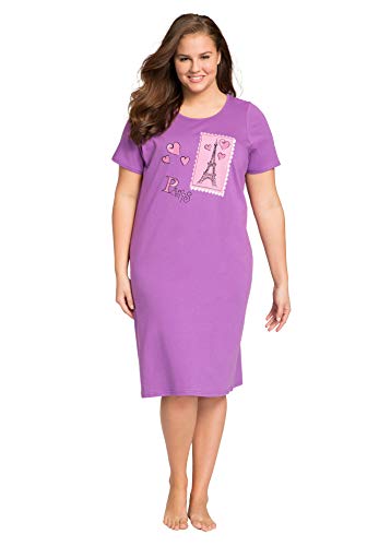 Dreams & Co. Women's Plus Size 2-Pack Short-Sleeve Sleepshirt Nightgown - 3X/4X, Plum Burst Floral Butterfly Blue #TOP5