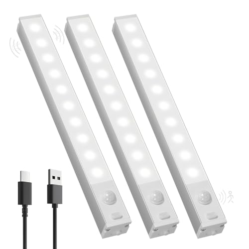 GOODEA Schranklicht mit Bewegungsmelder -18cm Mini Dimmbar LED Schrankbeleuchtung Kabellos, 3 Stück Unterschrank Magnetlampe für Kleiderschrank,...