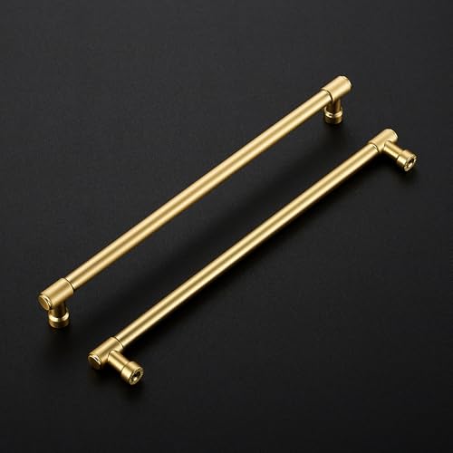 Image of Ravinte 10 Pack 10 Inch Hole Center Solid Kitchen Cabinet Handles Brushed Gold Dresser Pulls Cabinet Drawer Pulls for Kitchen Cupboard Hardware