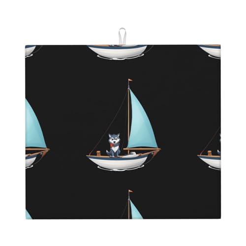WHJSHOP Almohadilla absorbente de cocina con diseño de lobo en un velero, microfibra súper absorbente, antideslizante de gran tamaño