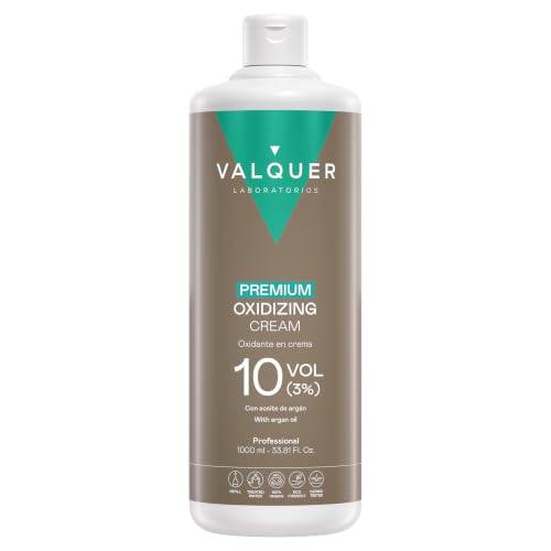 VALQUER Agua Oxigenada Premium en Crema 10 Volúmenes 3% | 1L | Oxidante Perfumado para Coloración Permanente y Decoloración Capilar con Aceite de Argán | Uso Profesional