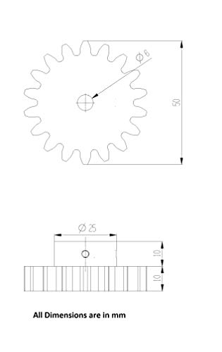 Image of INVENTO 4pcs 3D Printed Plastic Spur Gear 18 Teeth, 50mm dia, 10mm Width, 6mm hole for DIY Projects