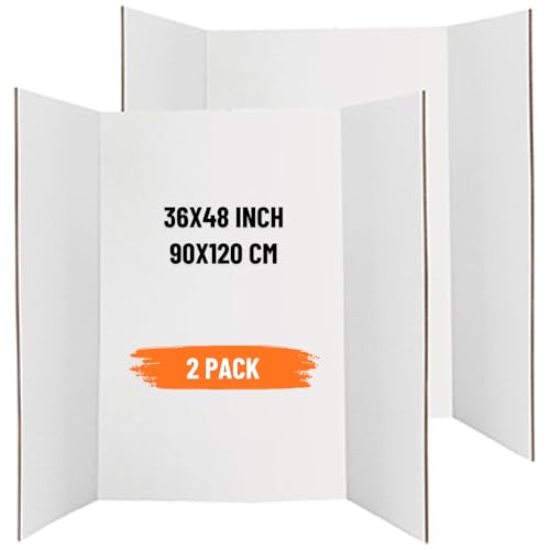 SAKPHIL (2 Pcs) White Tri-Fold Presentation Board | 36x48 inches (90x120 cm) | 3 Ply Corrugated Cardboard Board | Lightweight Portable Poster Board | School/Office Projects | Exhibitions