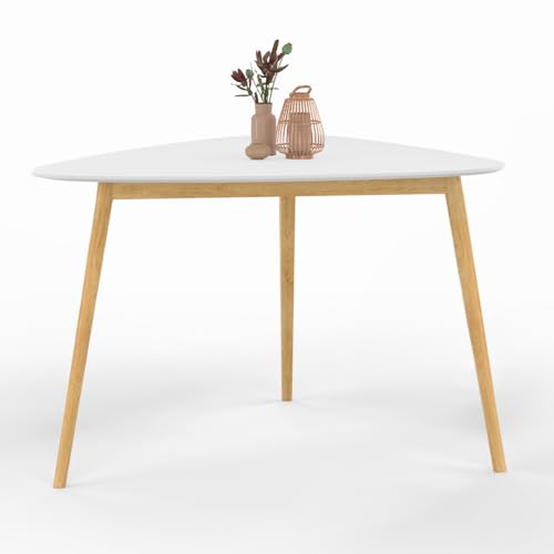 IDMarket - Table à Manger Gaia 4 Personnes Plateau Blanc Pieds Bois 110 cm