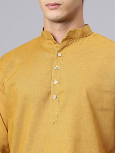Image of Majestic Man Men's Cotton Regular Fit Casual Mandarin Collar Ethnic Motifs Solid Long Kurta
