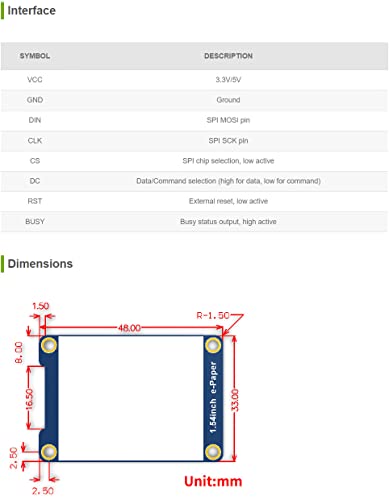 Image of Waveshare 1.54 inch E-Paper Display Panel Module 200x200 Resolution 3.3v E-Ink Electronic Screen SPI Interface for Raspberry Pi /Arduino /Nucleo Support Partial Refresh