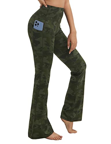 Image of BUBBLELIME 29 inch /31 inch /33 inch /35 inch /37 inch Women High Waist Bootlegs Yoga Pants Tummy Control Bootcut Workout Flared Out Pockets