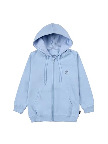 Image of KiddoPanti Boys Solid Cotton Full Sleeve Zip-Up Front Open Hooded Sweatshirt