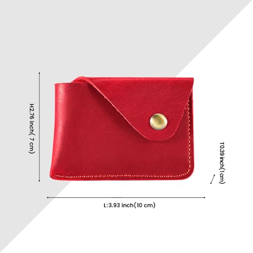 2 Pcs Classic Handcrafted Leather Card Holder with Secure Snap,Ultra Slim Minimalist Coin Pouch Credit Card Wallet Front Pocket Purse for Women & Men (2Pcs+Red)2