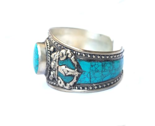 Mosaic Blue Stabilized Turquoise & Argentium Plated Stainless Steel Cuff Bracelet - Slightly Adjustable2