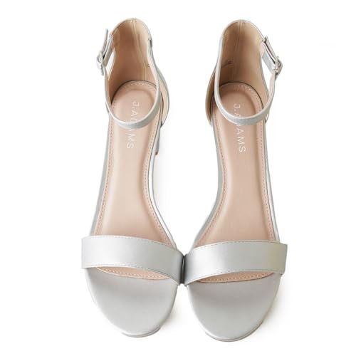 Image of J. Adams Daisy Heeled Sandals - Ankle Strap Low Block, Open Toe Dress Pumps, Chunky Heels - Dressy Shoes for Women - Bridal, Wedding, Summer Sandals