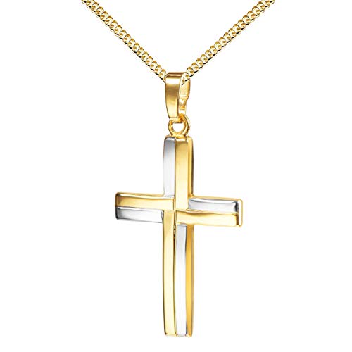 JEVELION 750 Gold Kreuz-Anhänger für Damen, Herren und Kinder als Ketten-Anhänger 750 Gold 18 Karat bicolor und Schmuck-Etui mit Kette 40 cm