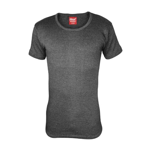 HEAT HOLDERS - Mens Winter Warm Cotton Thermal Underwear Short Sleeve T Shirt Vest (Large (41-43 Chest) Charcoal)
