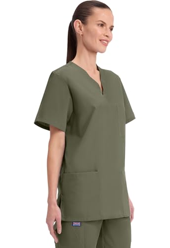 Cherokee Scrubs for Women and Men Unisex V-Neck Nursing Scrub Top with 3 Pockets, Side Vents & Easy Care Fabric - 4876