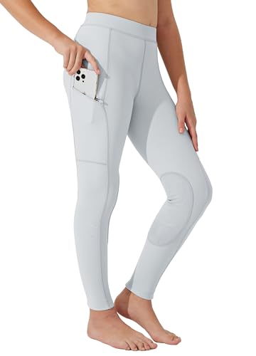 WILLIT Pantaloni da equitazione per bambini ragazze, leggings da equitazione con rinforzi al ginocchio, per giovani, per l'equitazione, pantaloni estivi traspiranti ed elastici con tasche, grigio