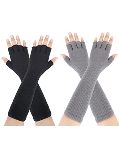 Kiiwah 2 Paar Lange Fingerlose Handschuhe Unisex Lange Stricken Armstulpen...