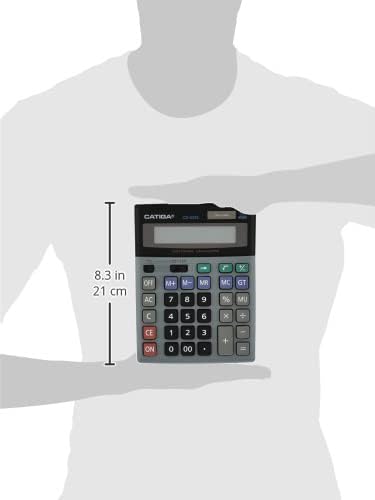 Catiga CD-2325 calculator size comparison in hand
