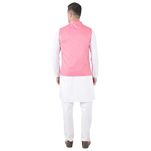 Image of TAHVO Men's Nehru Jacket /Waistcoat /Modi Jacket Cotton Fabric /Men 's 5 Button Nehru Jacket with Hanky Kurta Set