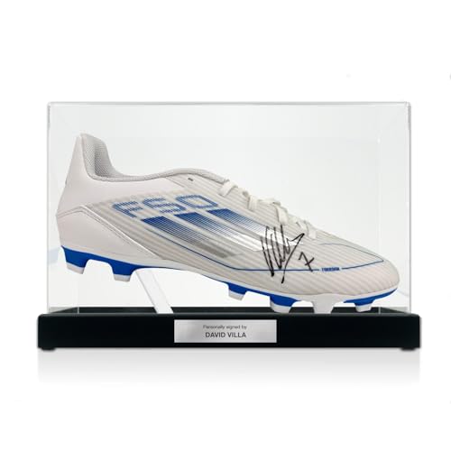 Chaussure de football signée par David Villa vitrine avec plaque